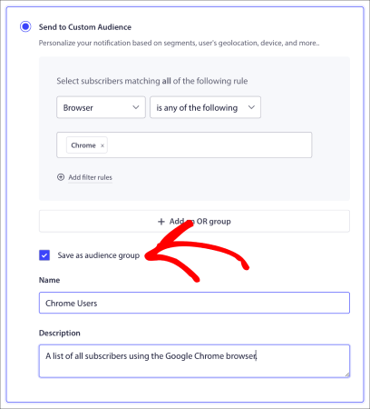 Guardar audiencia personalizada como grupo de audiencia