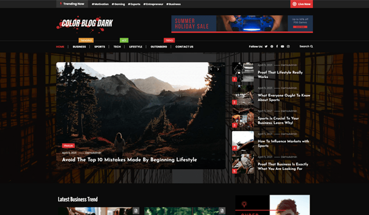 Color Blog Dark Theme