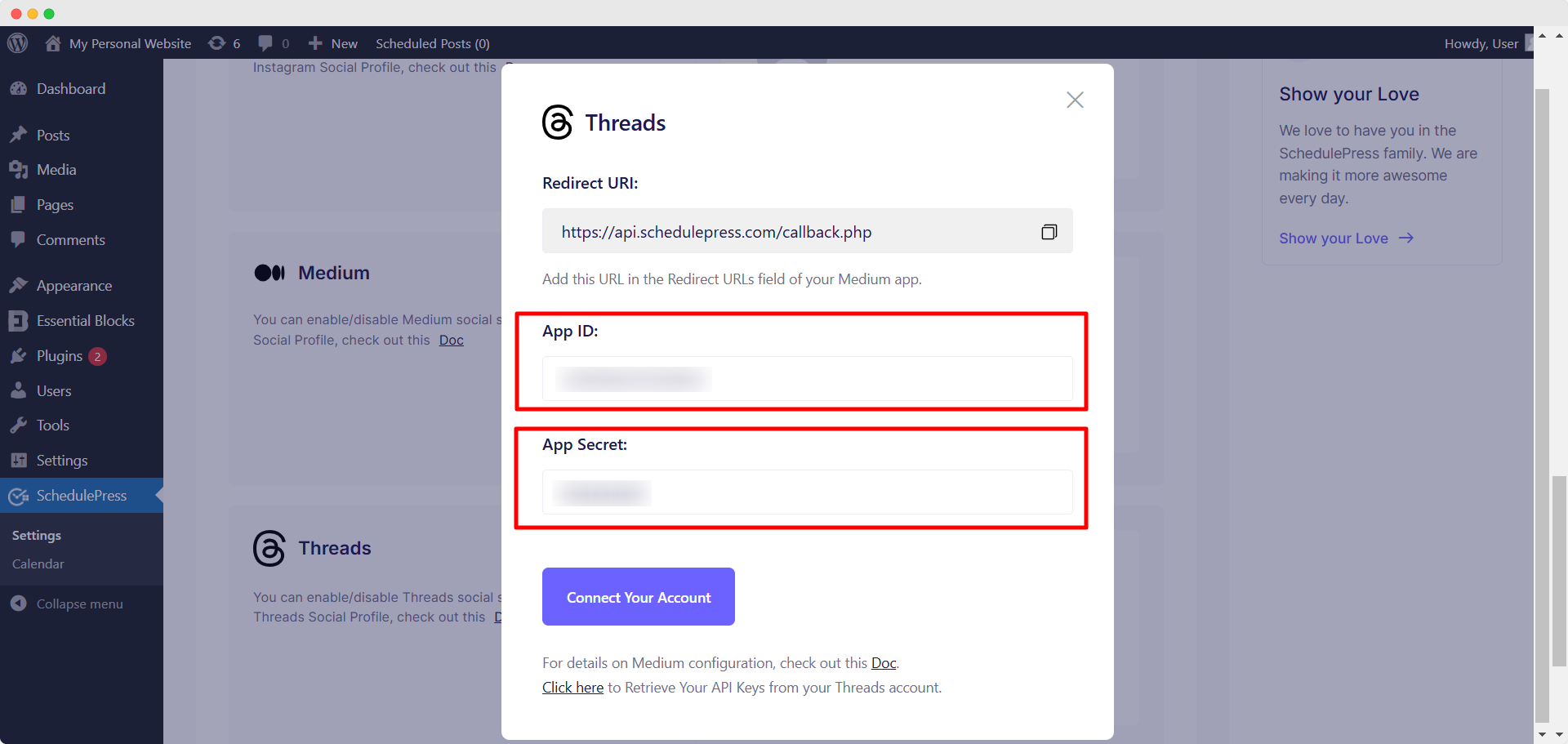 4. Collect & Add API Keys into SchedulePress Dashboard 3