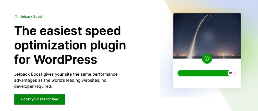 صفحة jetpack مع النص "أسهل البرنامج المساعد لتحسين السرعة لـ WordPress"