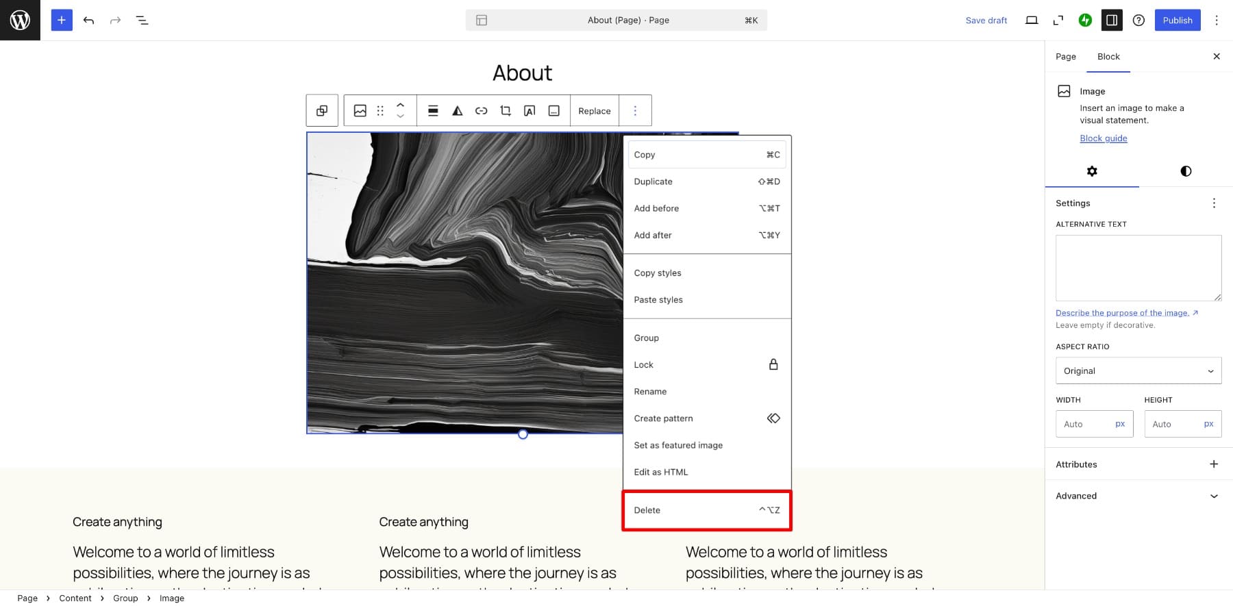 Eliminar la opción en WordPress