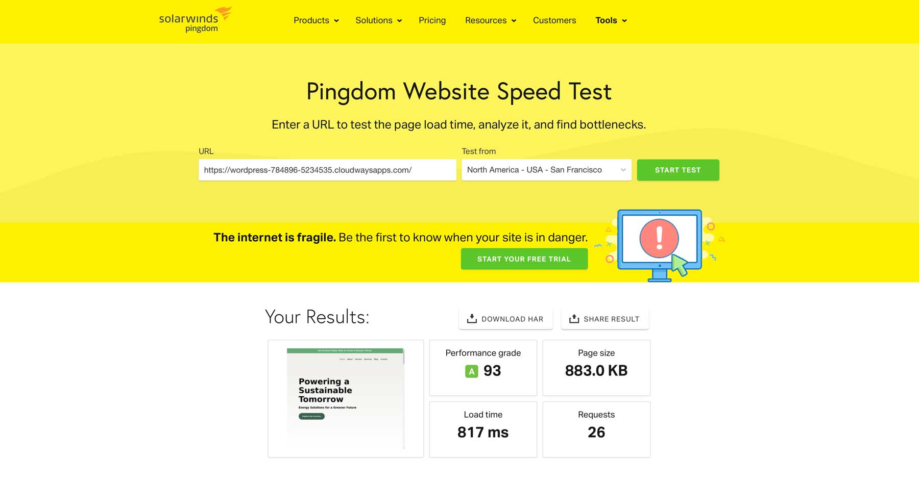 Pingdom Webサイト速度テスト