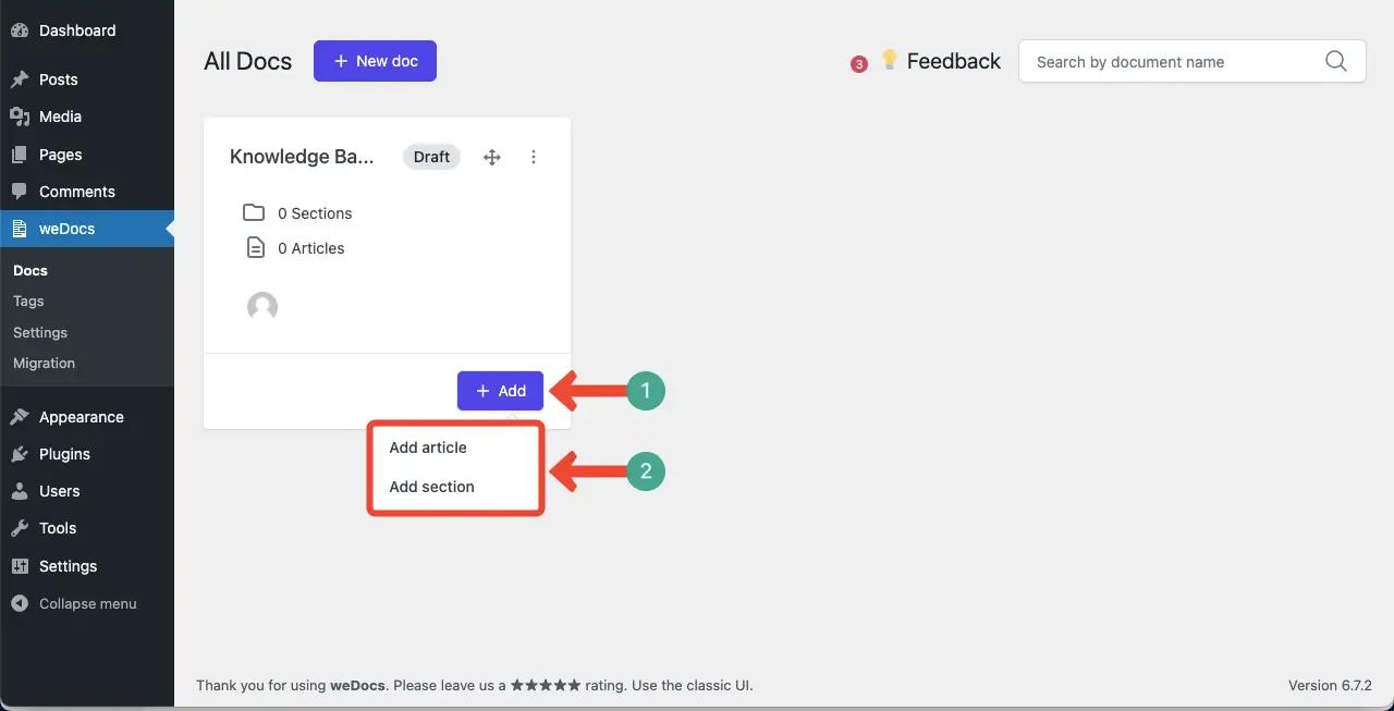 Add sections and articles to the knowledge base