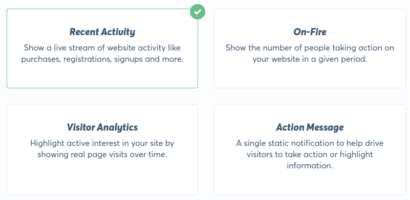 Trustpulse Types de campagnes