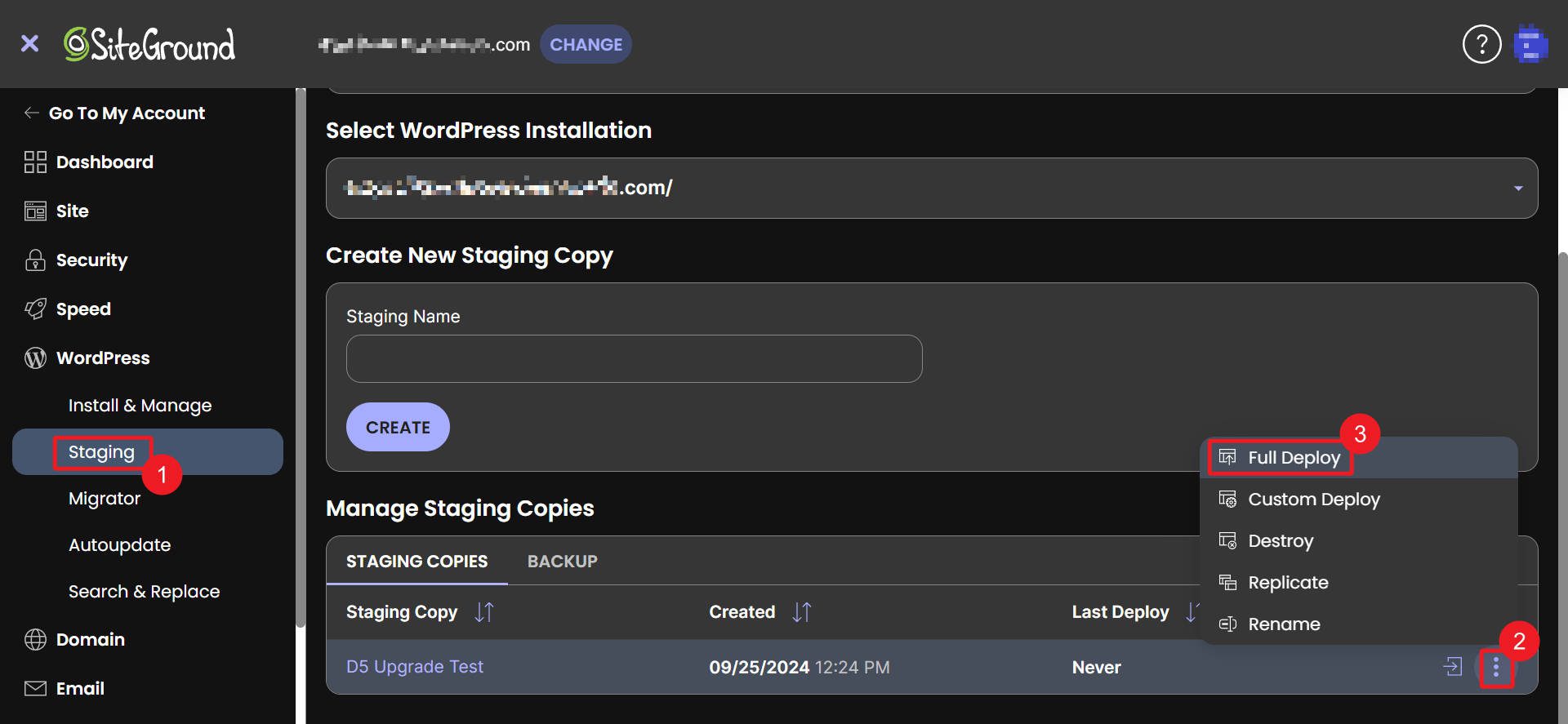 Situs pementasan Deploy One-Click SiteGround Untuk Tinggal