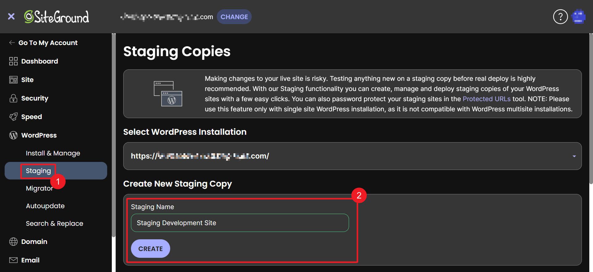 SiteGround One-Click-Staging-Site