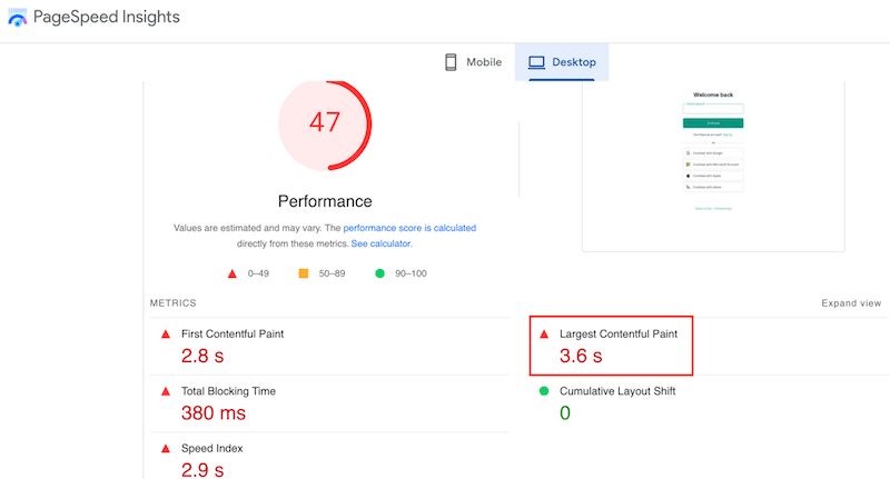 LCP Sınıfı - Kaynak: PagePeed Insights