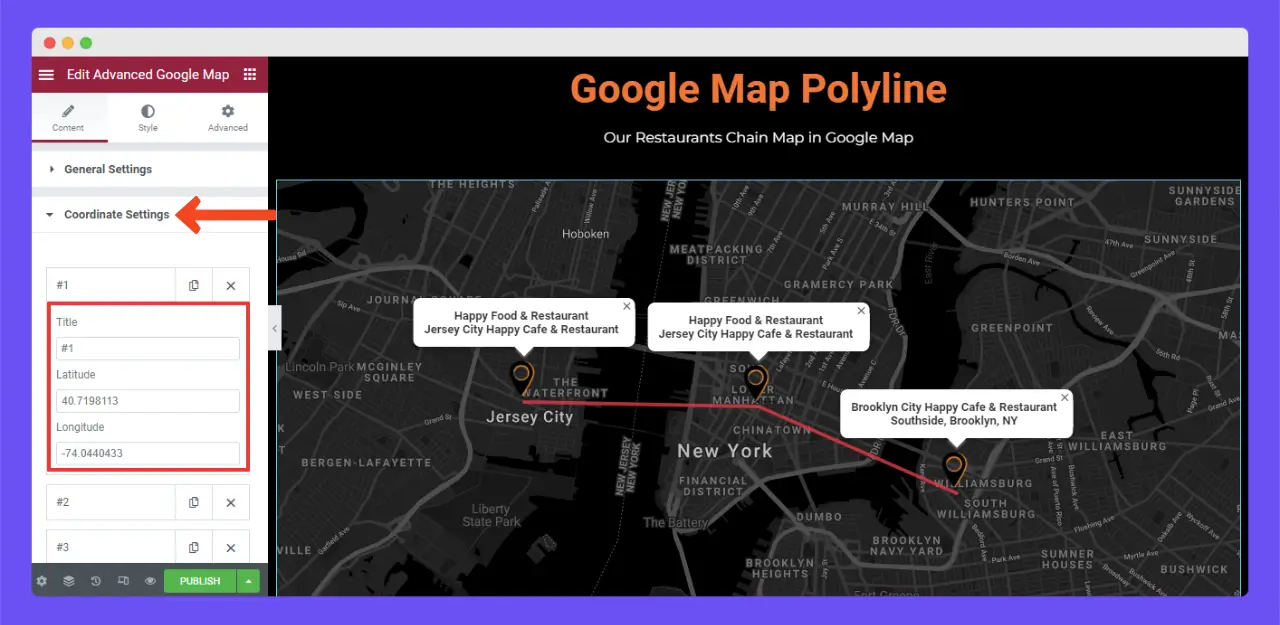 Coordinate Settings of the Polyline