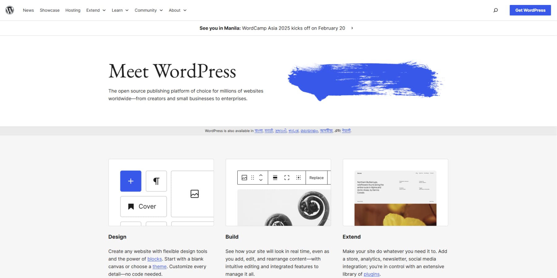 Ein Screenshot von WordPress 'Homepage