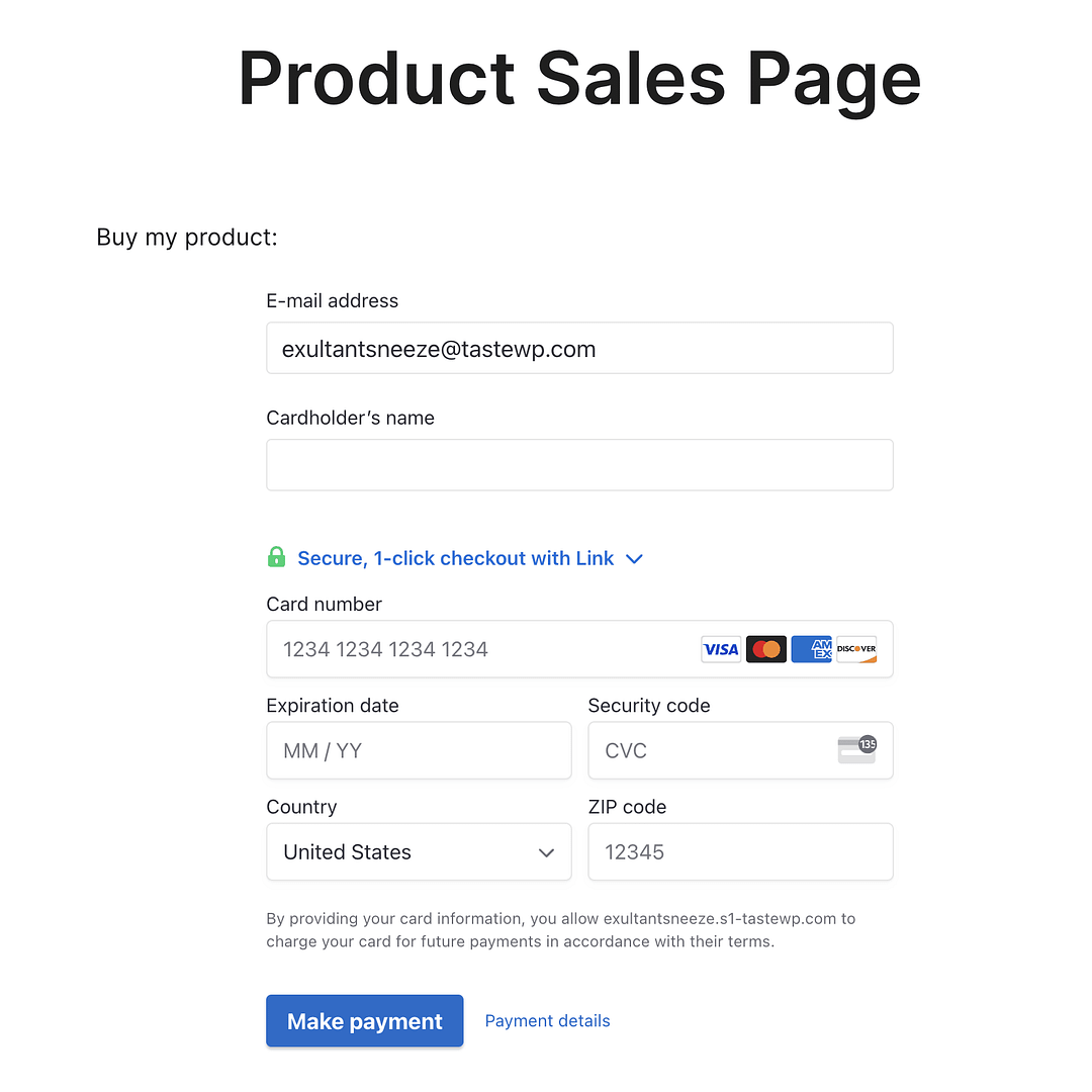 Esaminare la visualizzazione alternativa a forma intera del modulo di pagamento sul frontend.