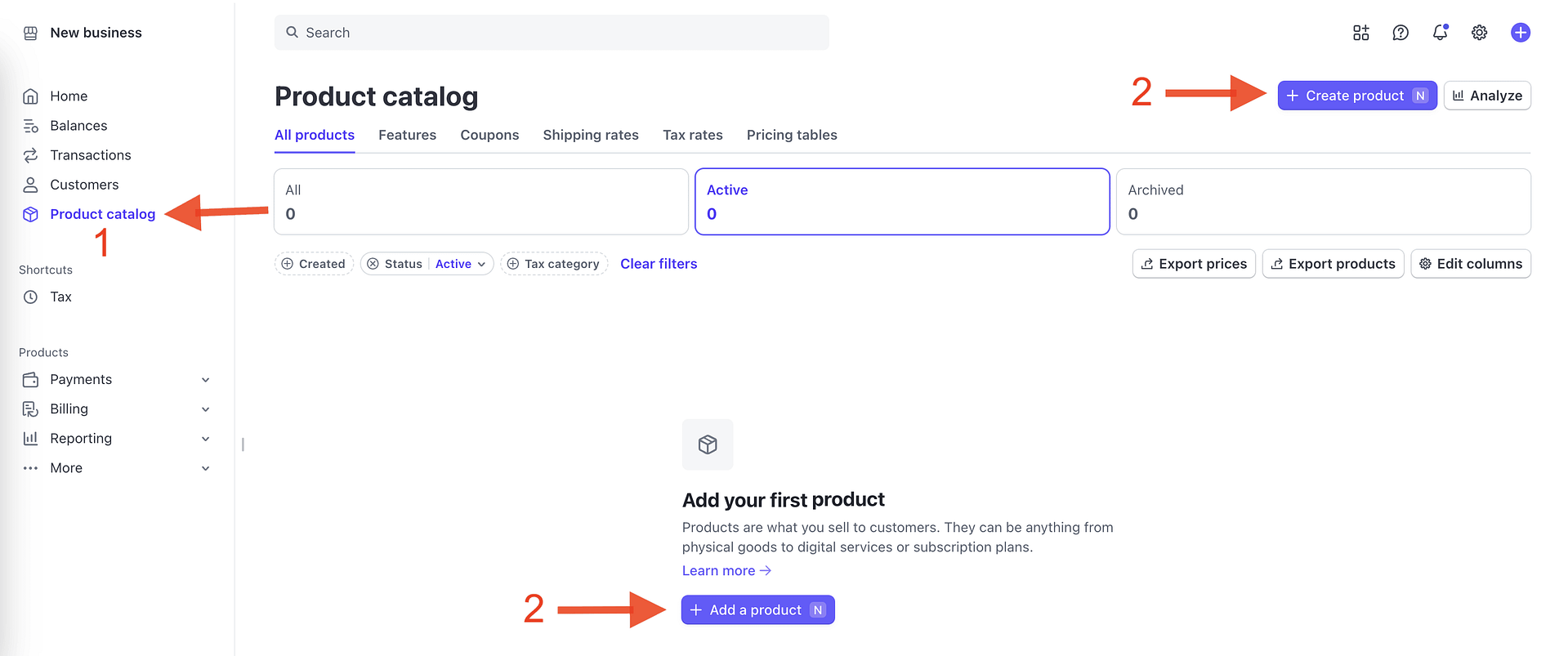 Acceder al catálogo de productos en Stripe.