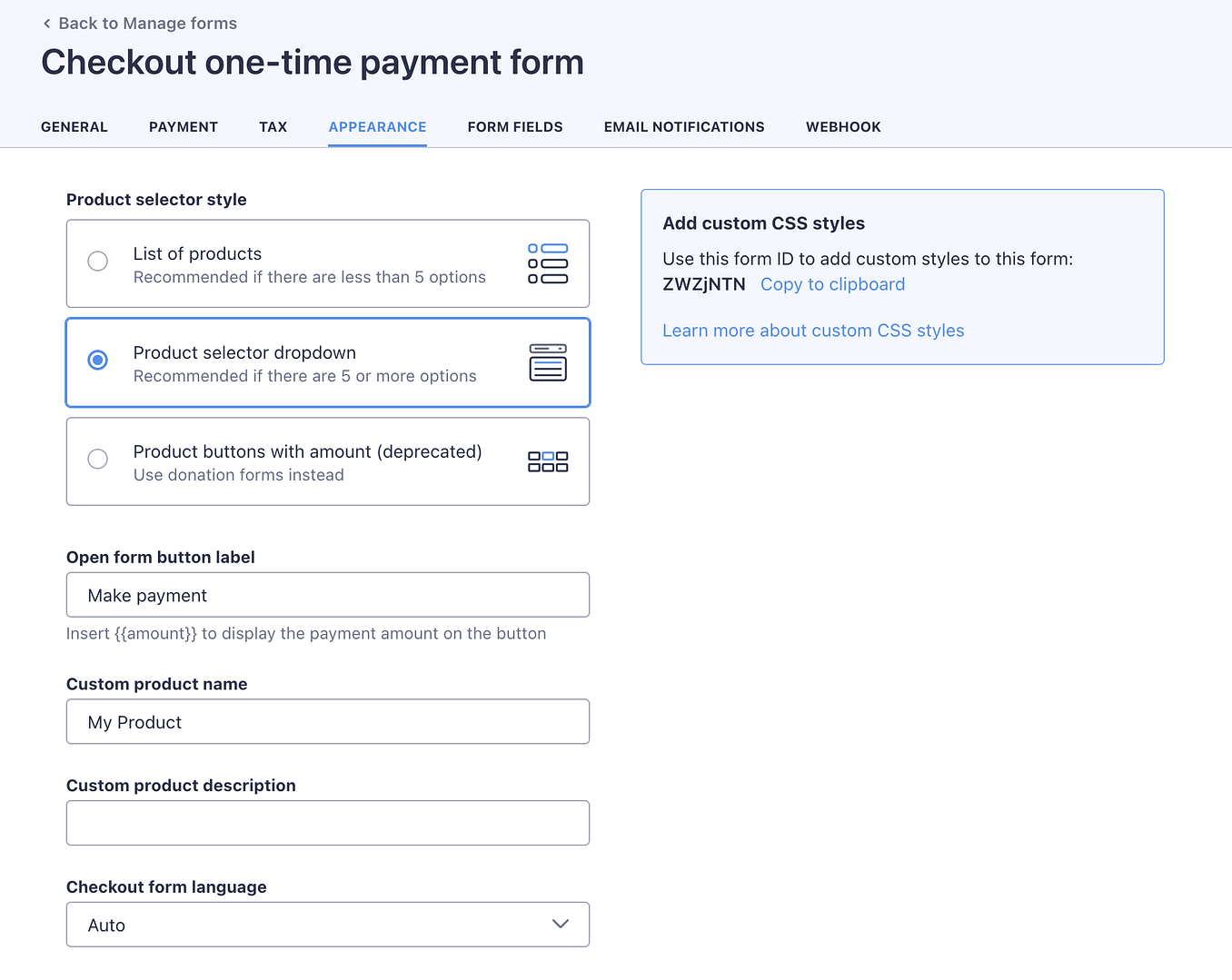 Anpassen des Erscheinungsbilds Ihres Zahlungsformulars.