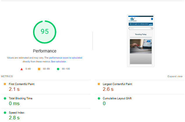 PageSpeed ​​Insights Rezultate de pe mobil după racheta WP