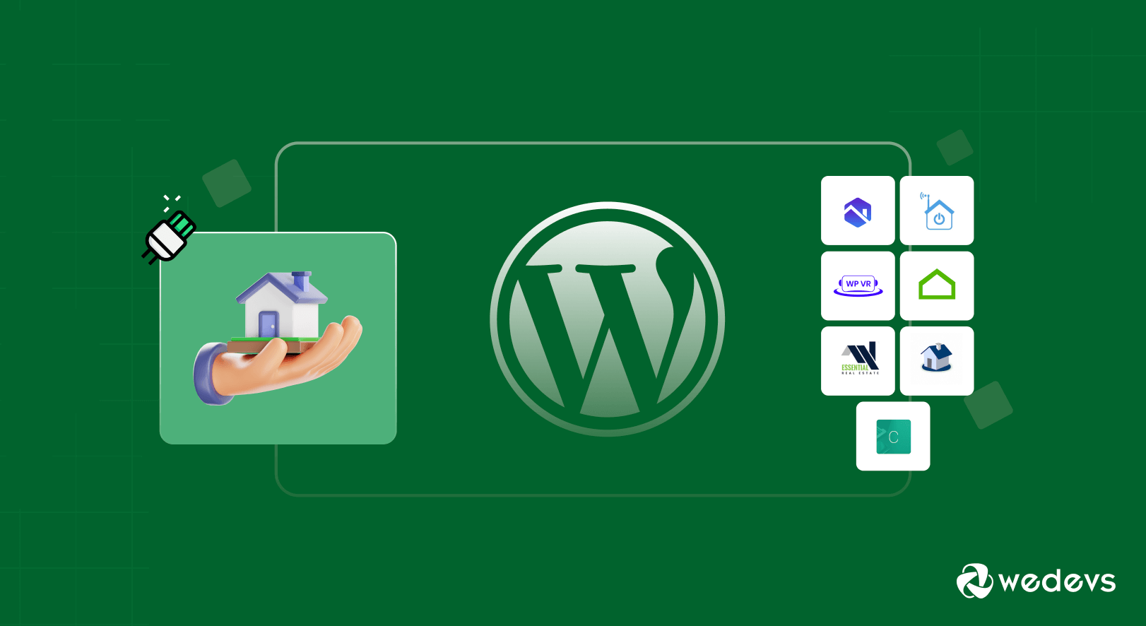 Dieses Bild zeigt 7 Logos der 7 WordPress Real Estate Plugins