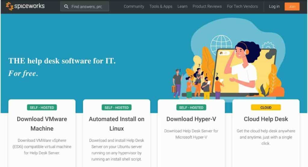 Website of Spiceworks help desk system