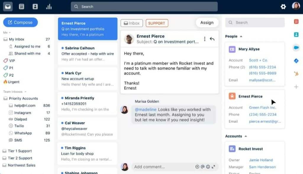 Front’s customer-facing team inbox interface supports social media