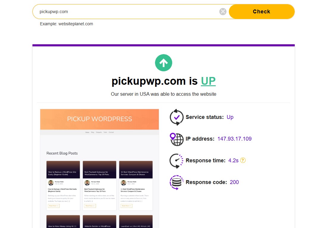 Website Plannet - Checker gratuit de site -ul web