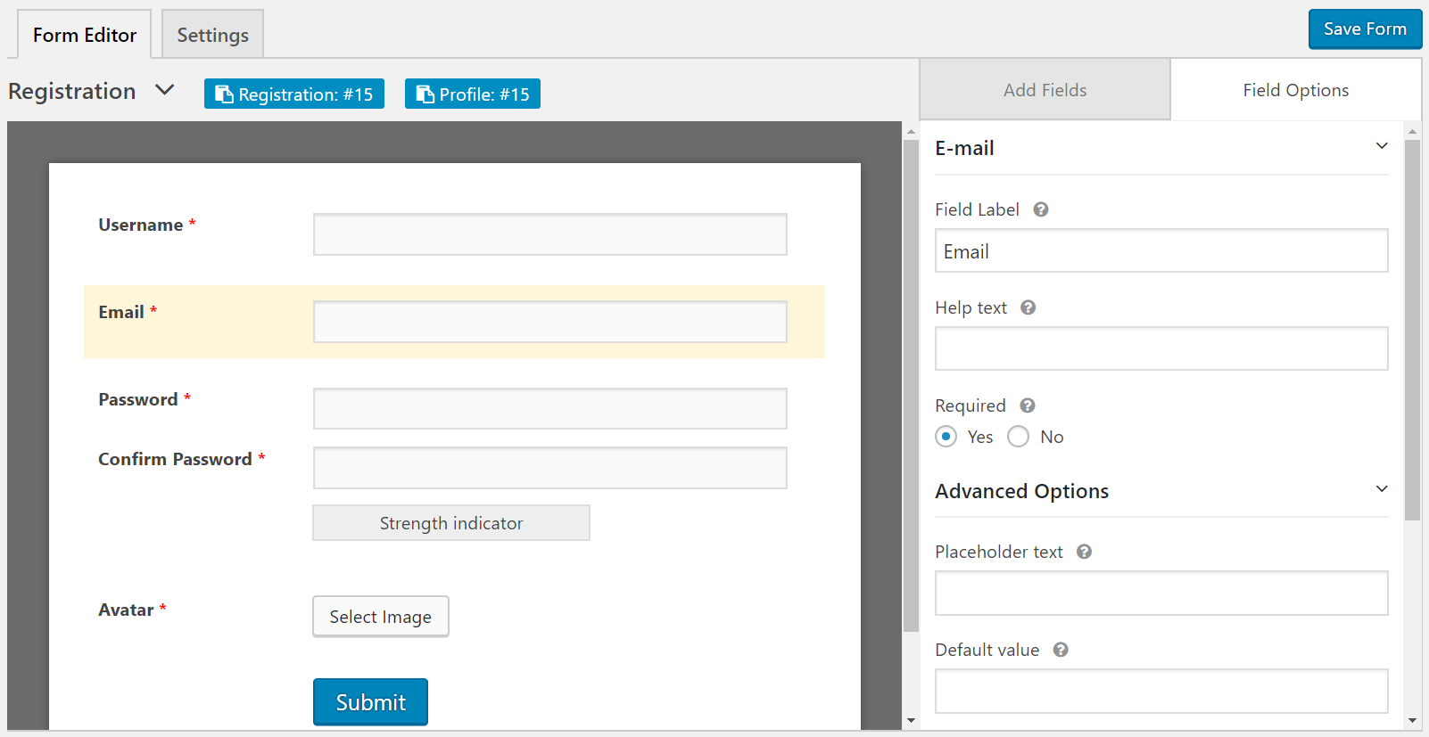 Registrierungsformular Builder