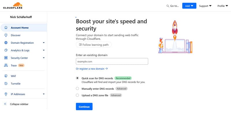 Digitalizar informações sobre nomes do site no Cloudflare