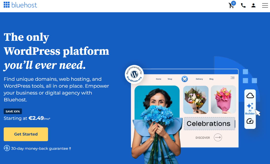 BlueHost - ทางเลือกเครื่องยนต์ WP ราคาถูกทางเลือก