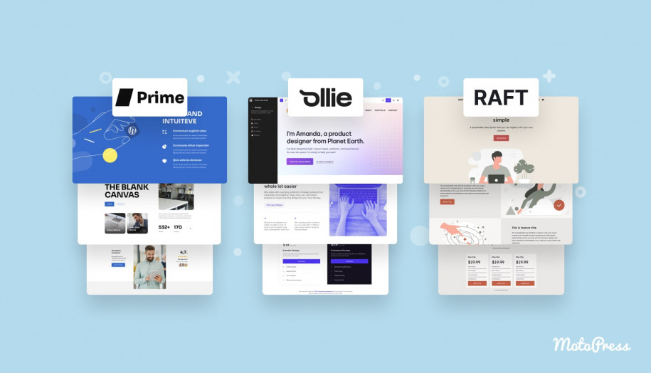 Raft vs Ollie vs Prime WordPressブロックテーマ。