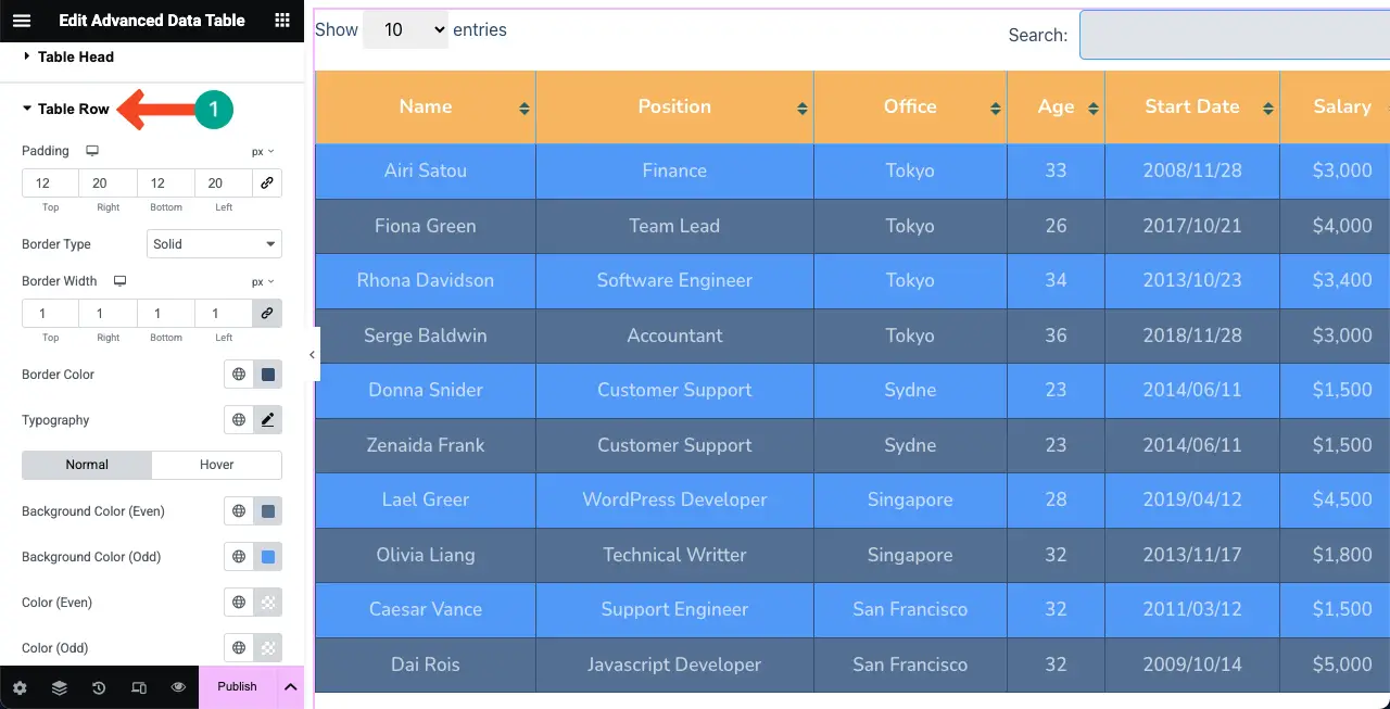 WordPressテーブルにGoogleシートを埋め込み、ソート可能にする方法22 Stylize the Table Row