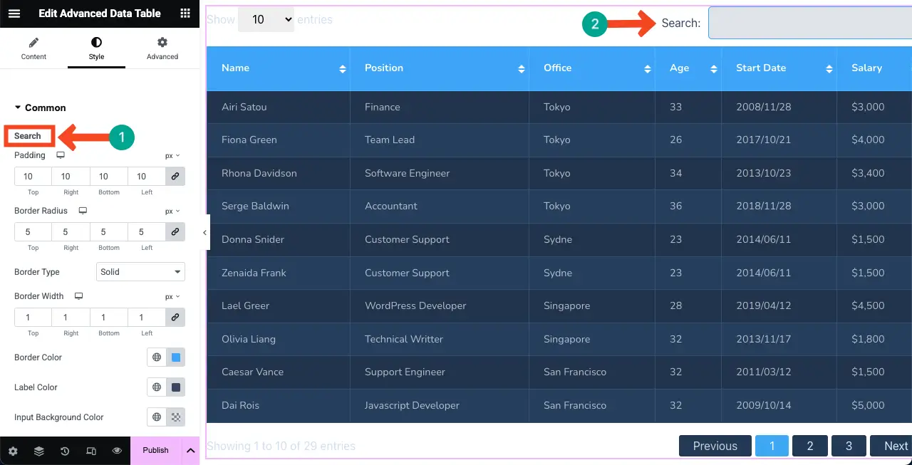 WordPressテーブルにGoogleシートを埋め込み、ソート可能にする方法18 Stylize the search box