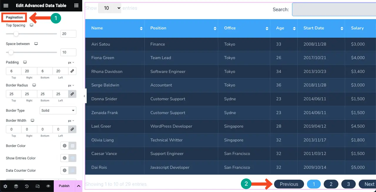 WordPressテーブルにGoogleシートを埋め込み、ソート可能にする方法19 Stylize the table pagination