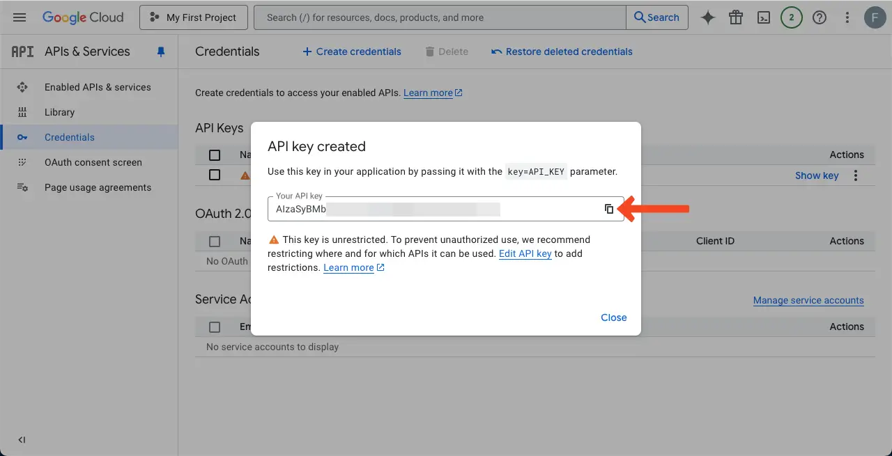 WordPressテーブルにGoogleシートを埋め込み、ソート可能にする方法8 Get Your Google API Key