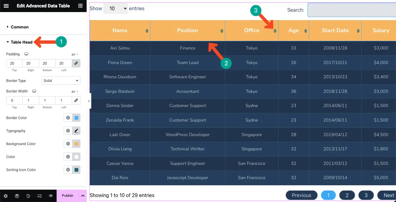 WordPressテーブルにGoogleシートを埋め込み、ソート可能にする方法21 Stylize the Table Head