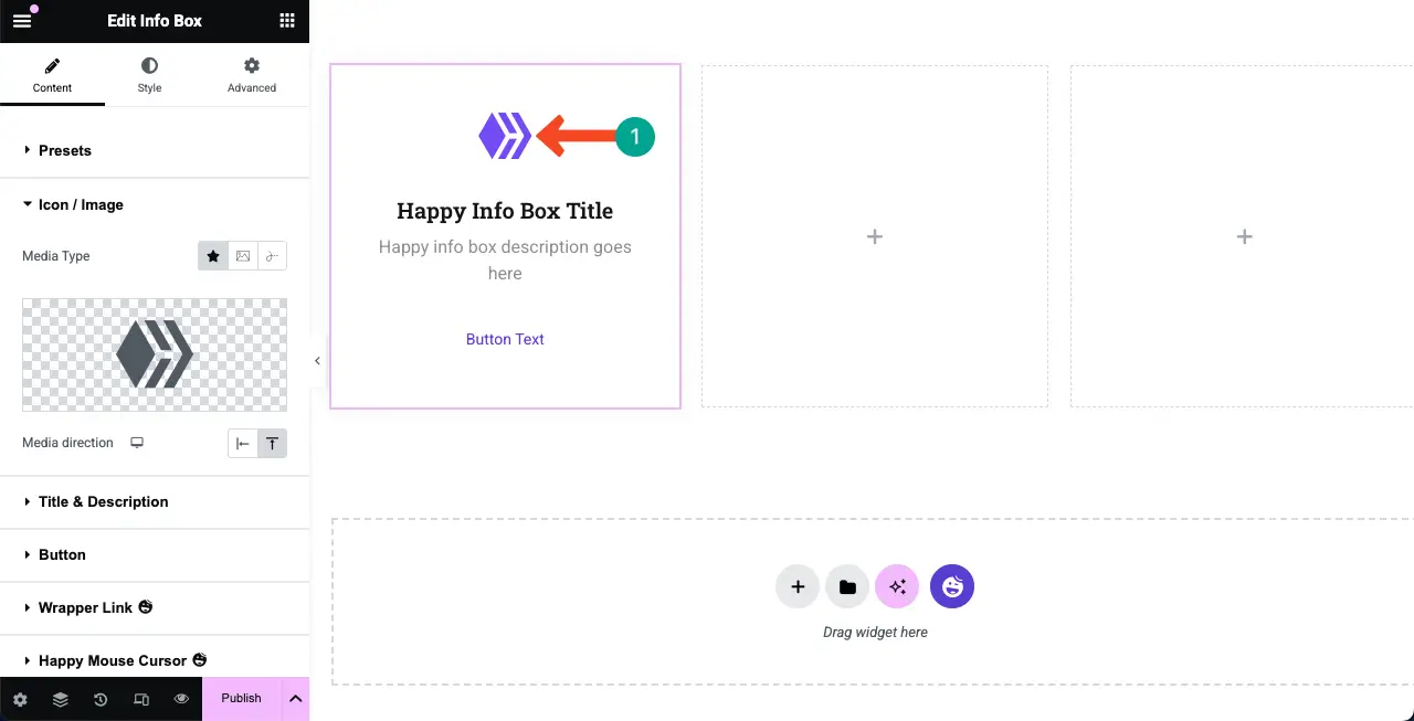 Elementor 8を使用してWordPressで機能ボックスを作成する方法 The icon is added to the feature box