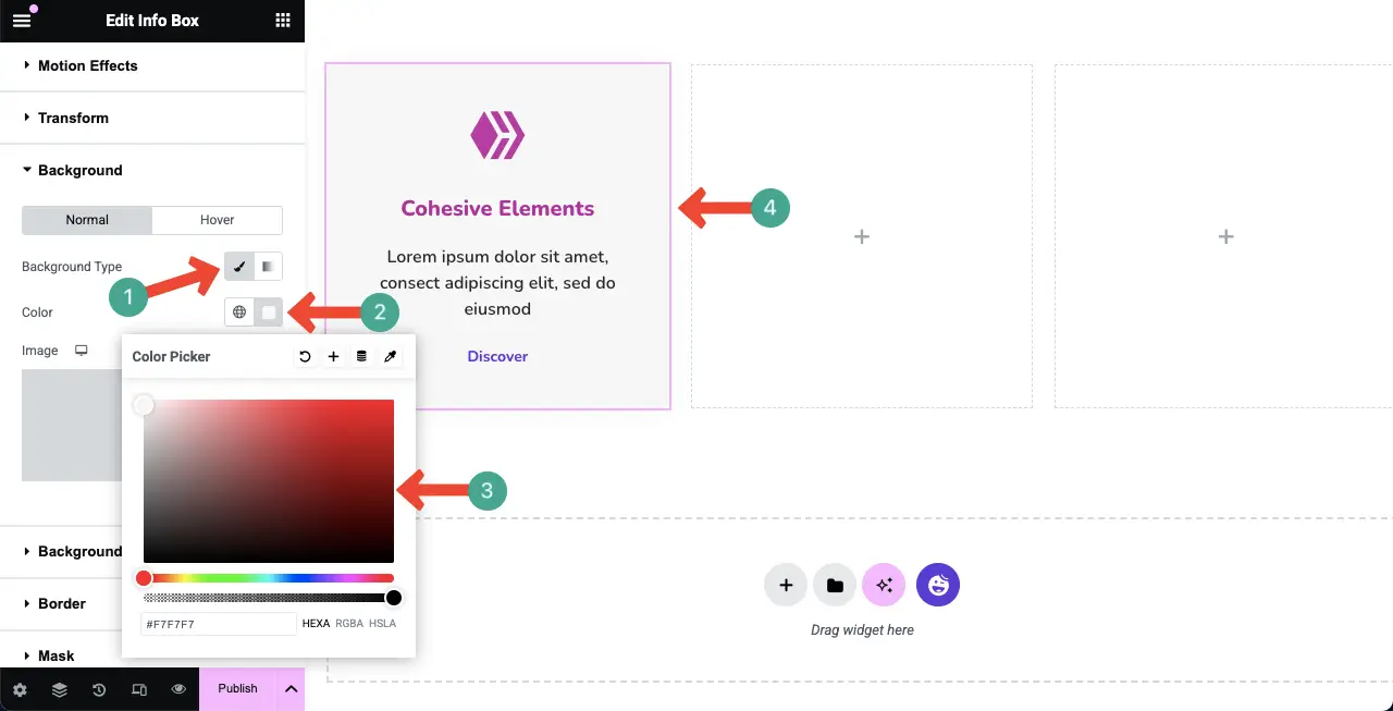 Elementor 17を使用してWordPressで機能ボックスを作成する方法 Choose a color for the background