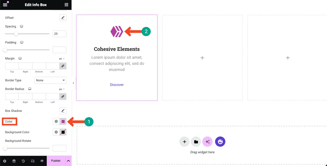 Elementor 13を使用してWordPressで機能ボックスを作成する方法 Change the color of the feature icon