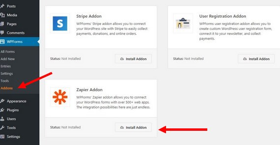 installer l'addon wpforms pour télécharger wordpress sur google drive