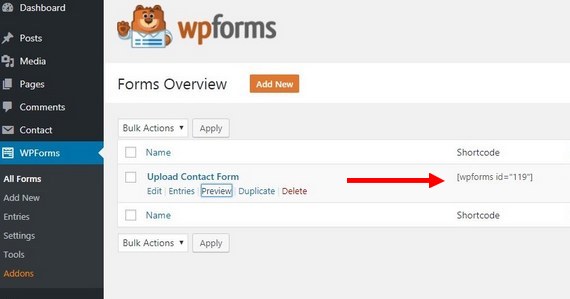 aperçu des formulaires de téléchargement wordpress sur google drive