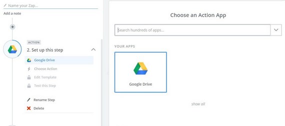 choisissez une action zap google drive