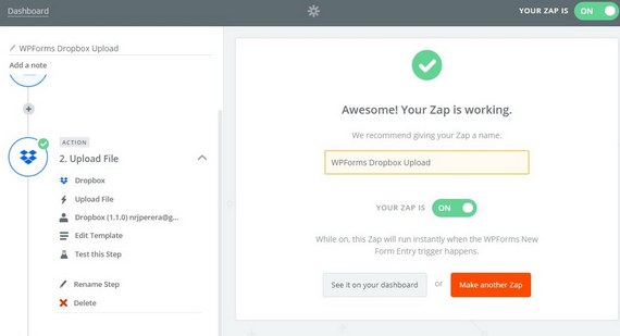 ajouter une boîte de dépôt au site Web avec zapier et wpforms