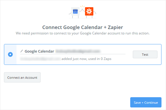 ZapierのGoogleアカウント