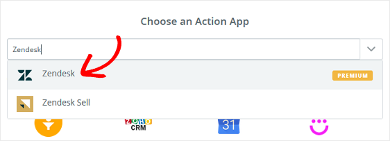 alegeți aplicația de acțiune zendesk