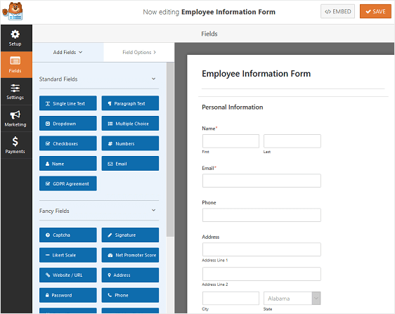 Formular für Mitarbeiterinformationen