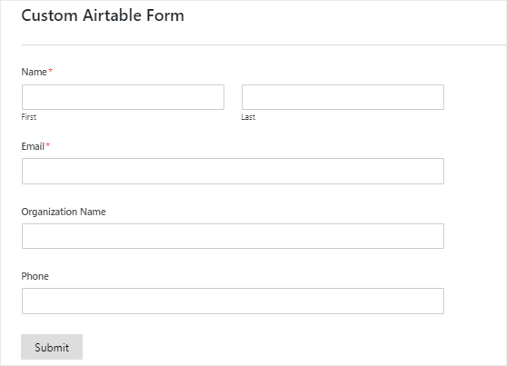 Demonstrație personalizată pentru formularul tabelului aerian