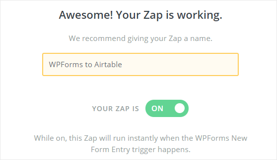 WPForms to Airtable zap