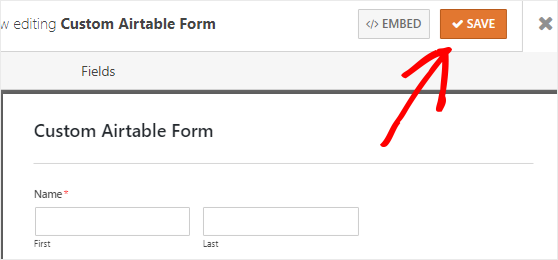 Salvați formularul Custom Airtable