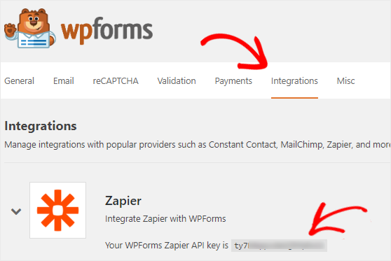 Obțineți cheia API Zapier pentru a conecta contul WPForms