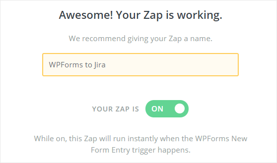 WPForms către Jira zap