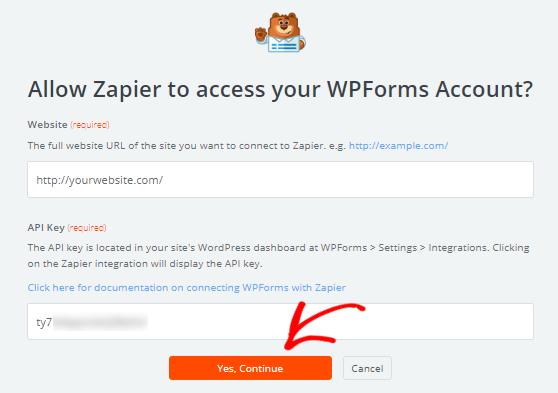 Permiteți lui Zapier să acceseze contul WPForms