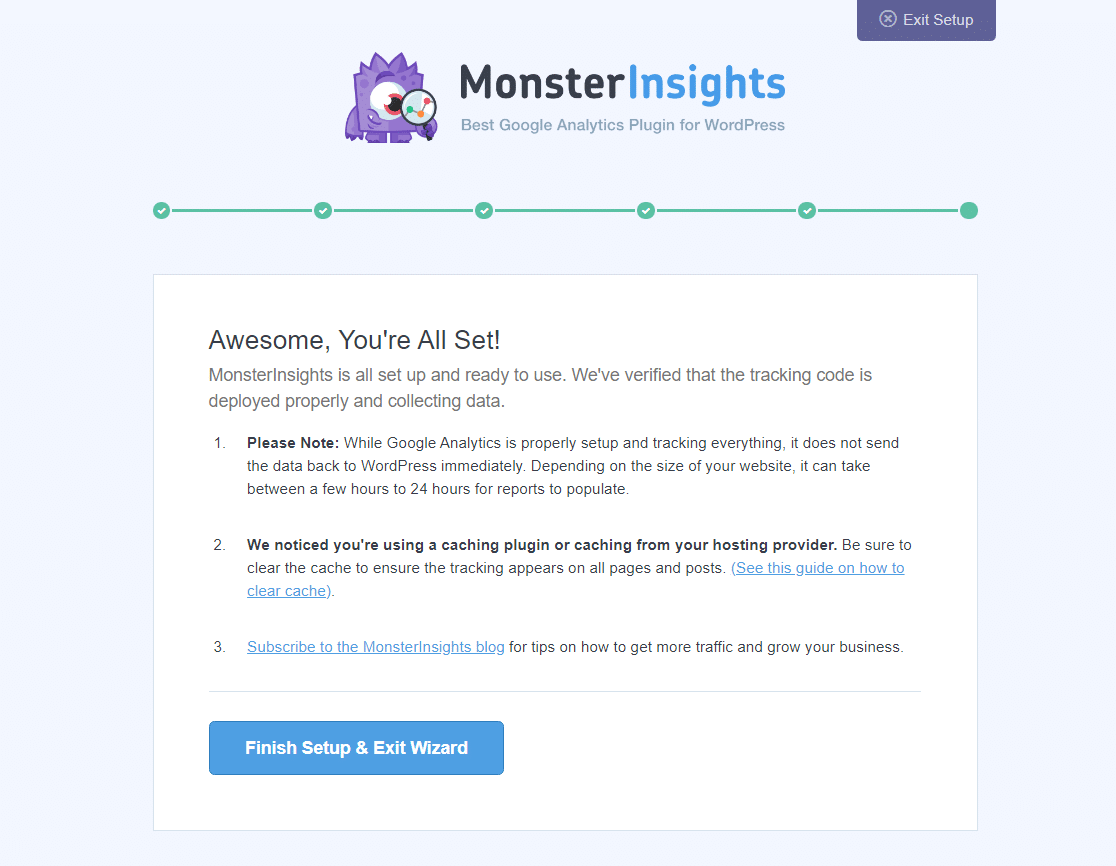 monsterinsights menyelesaikan penyiapan