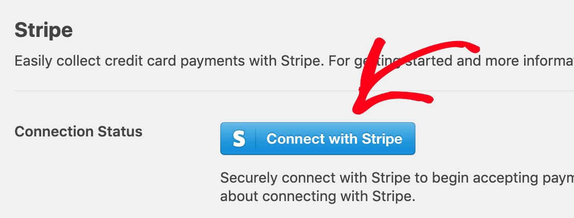 WPForms支払い設定のStripeConnectボタンをクリックします