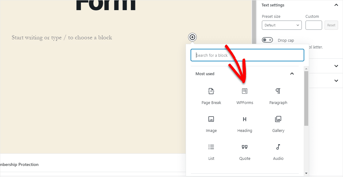 Значок wpforms в Gutenberg