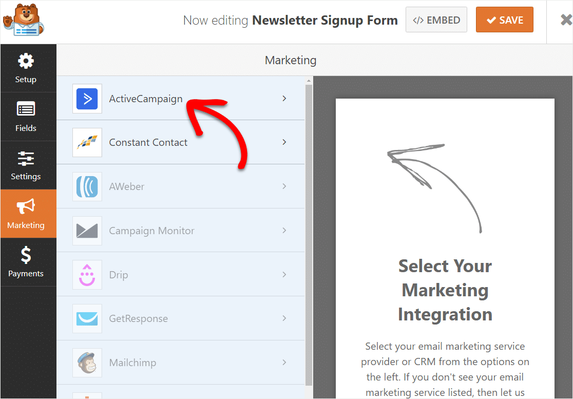 activatecampaign ในการรวม wordpress กับแบบฟอร์มที่เปิดใช้งาน